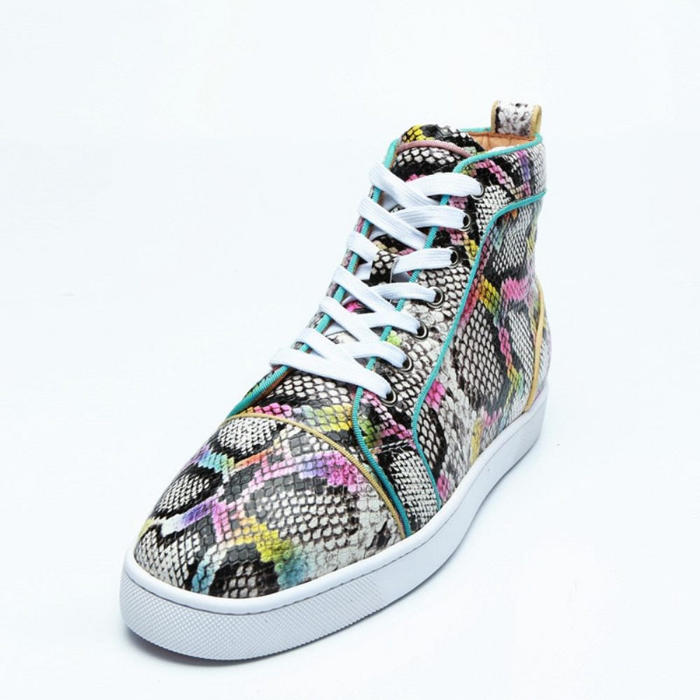 Baskets Homme Peau Serpent Chic Multicolore Montantes Chaussures Imperméables - Exotique