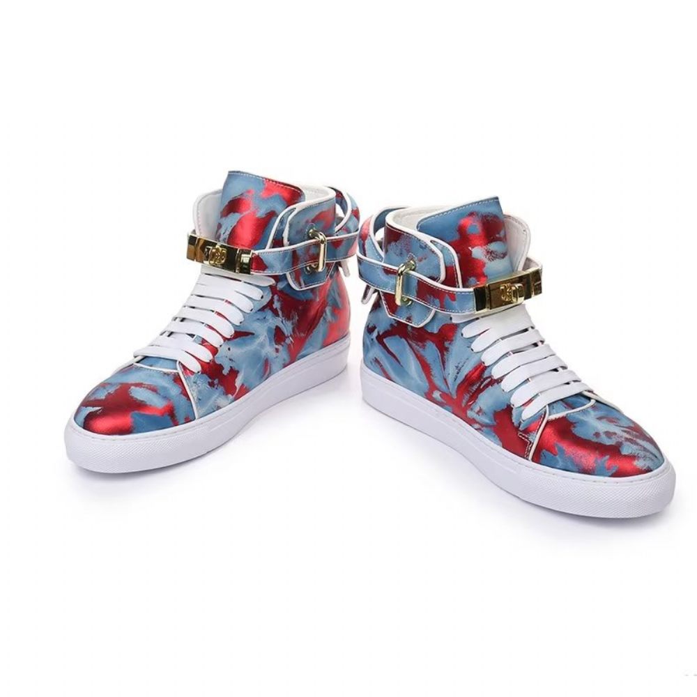 Baskets Homme Streetwise Graffiti Cuir Vache Hautes - Rouge