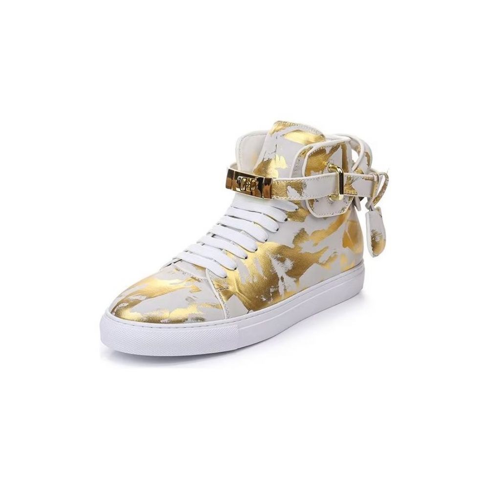 Baskets Homme Urban Graffiti Chic Cuir Vache Hautes - Jaune