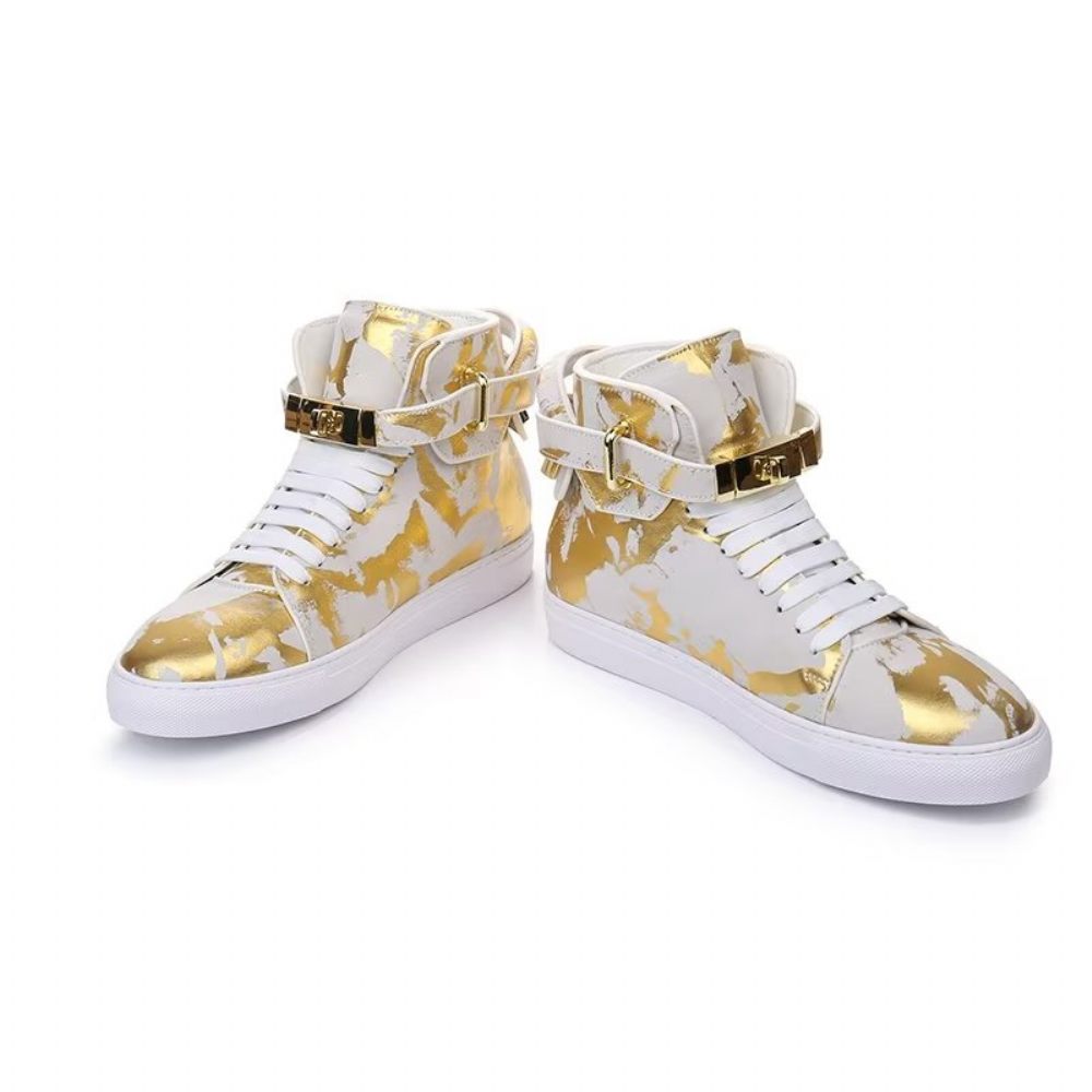 Baskets Homme Urban Graffiti Chic Cuir Vache Hautes - Jaune