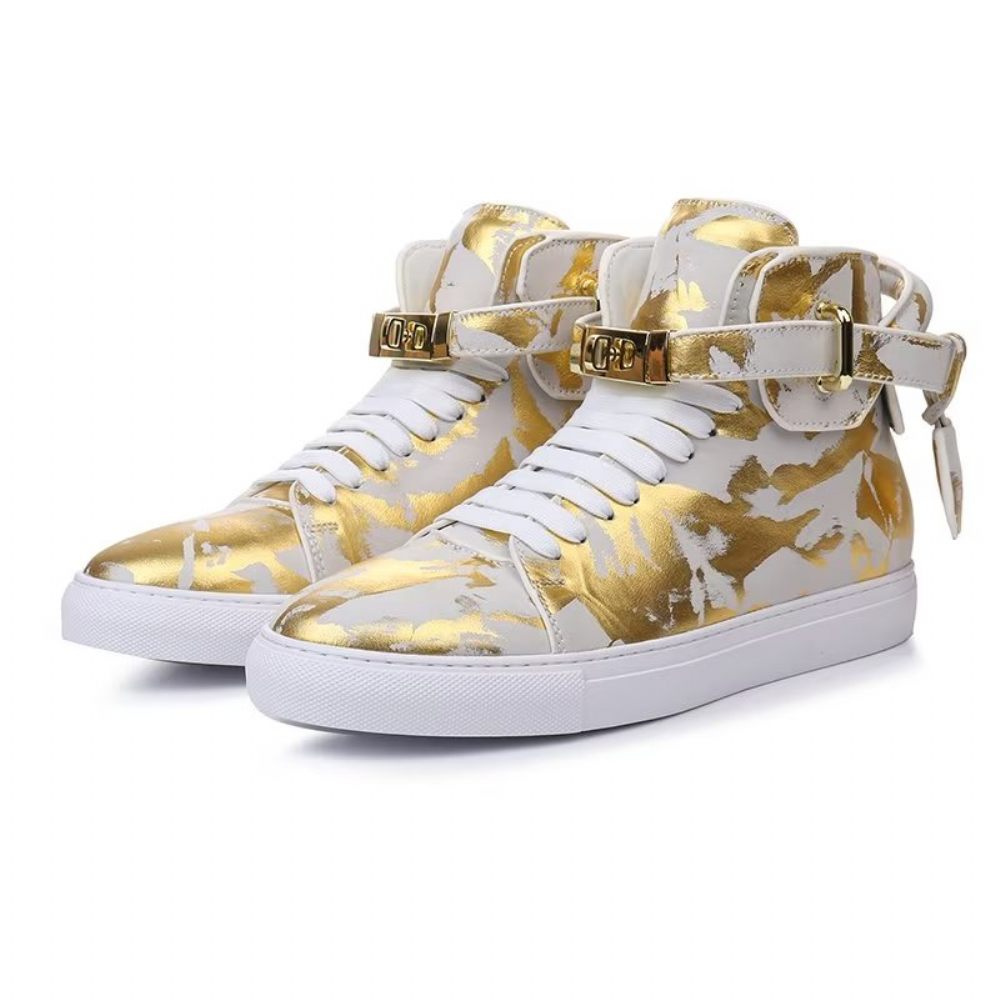 Baskets Homme Urban Graffiti Chic Cuir Vache Hautes - Jaune