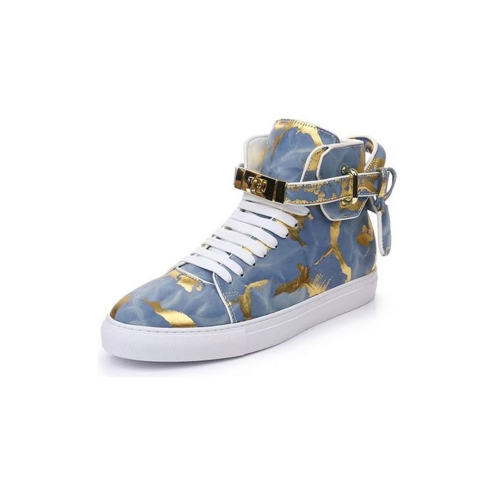 Baskets Homme Urban Graffiti Chic Cuir Vache Hautes - Bleu