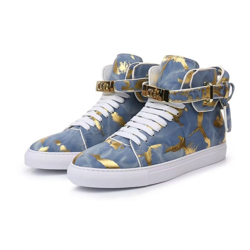 Baskets Homme Urban Graffiti Chic Cuir Vache Hautes - Bleu