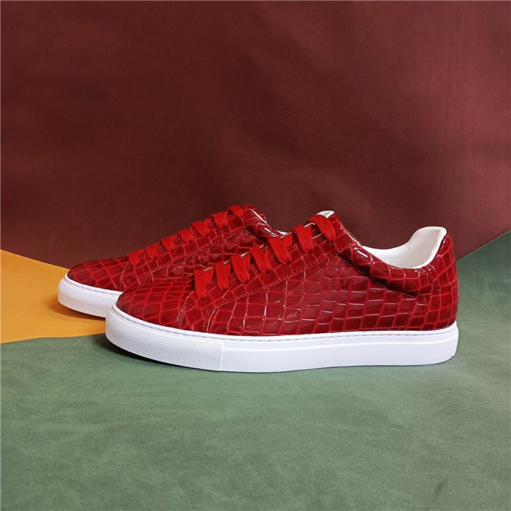 Baskets Pour Hommes À Plateforme Lacets Cuir Lux - Rouge