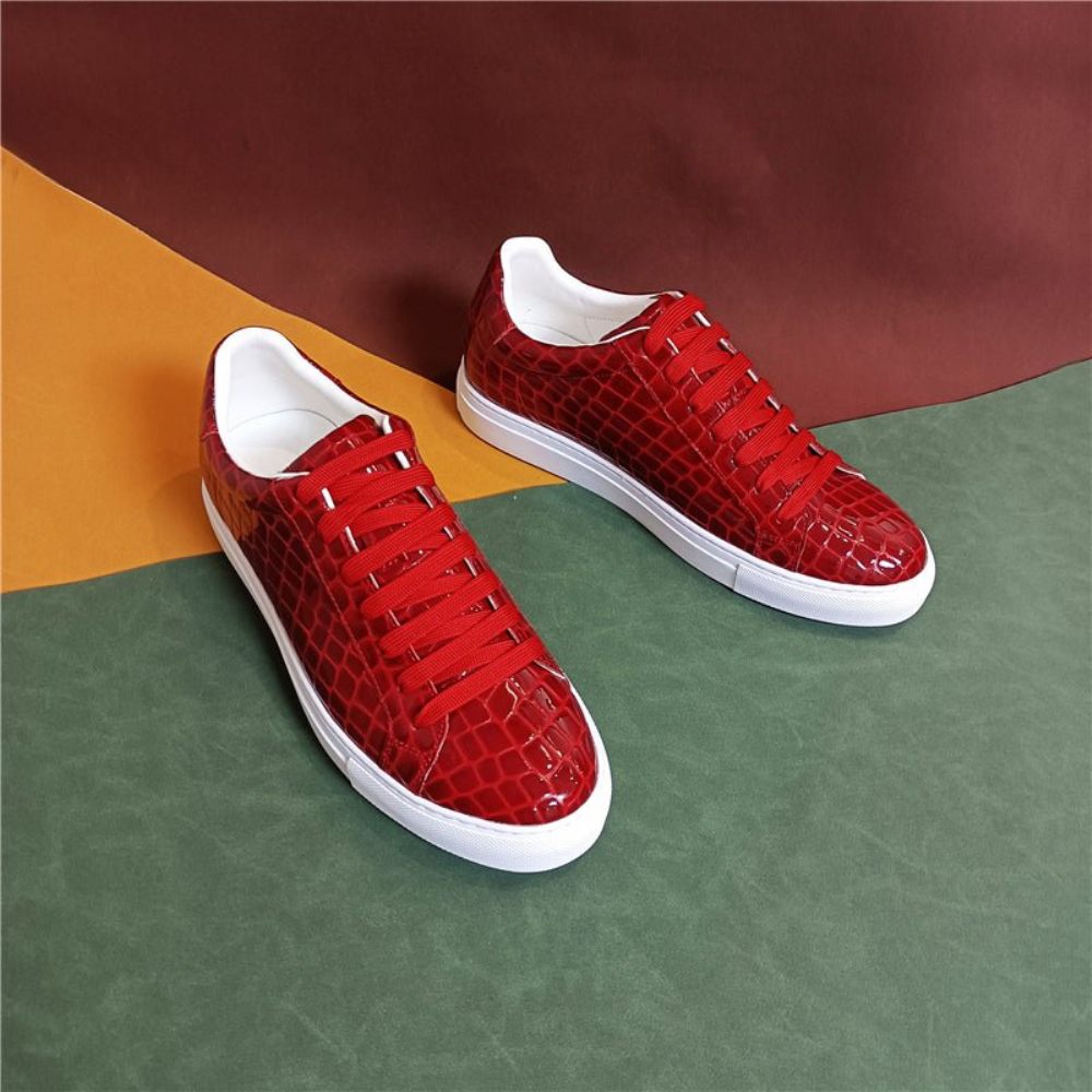 Baskets Pour Hommes À Plateforme Lacets Cuir Lux - Rouge