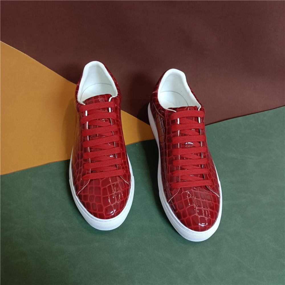 Baskets Pour Hommes À Plateforme Lacets Cuir Lux - Rouge