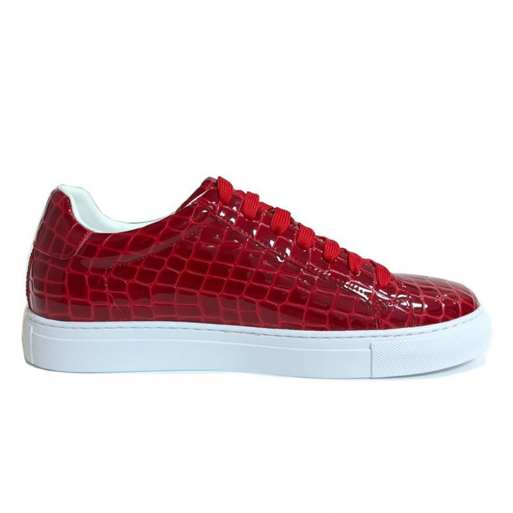 Baskets Pour Hommes À Plateforme Lacets Cuir Lux - Rouge