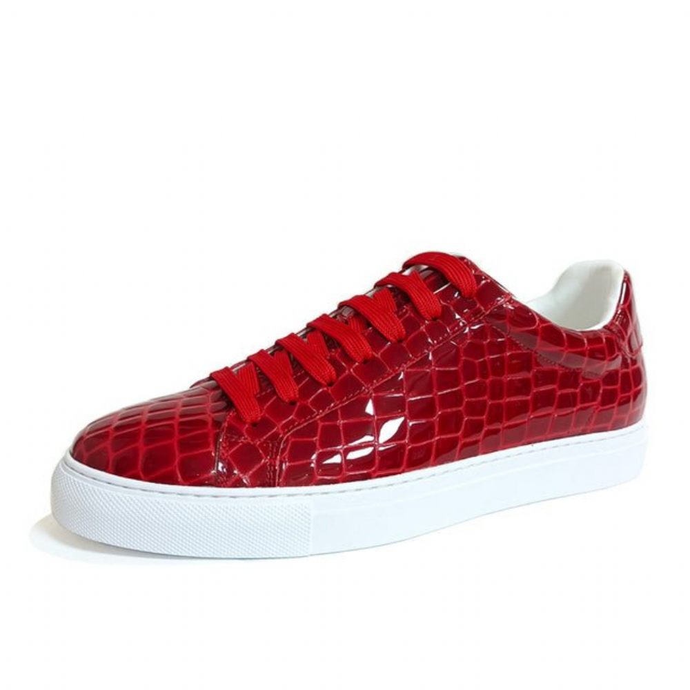 Baskets Pour Hommes À Plateforme Lacets Cuir Lux - Rouge