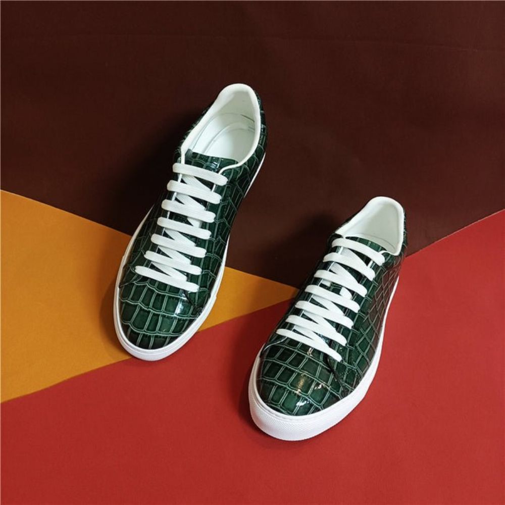 Baskets Pour Hommes À Plateforme Lacets Cuir Lux - Vert