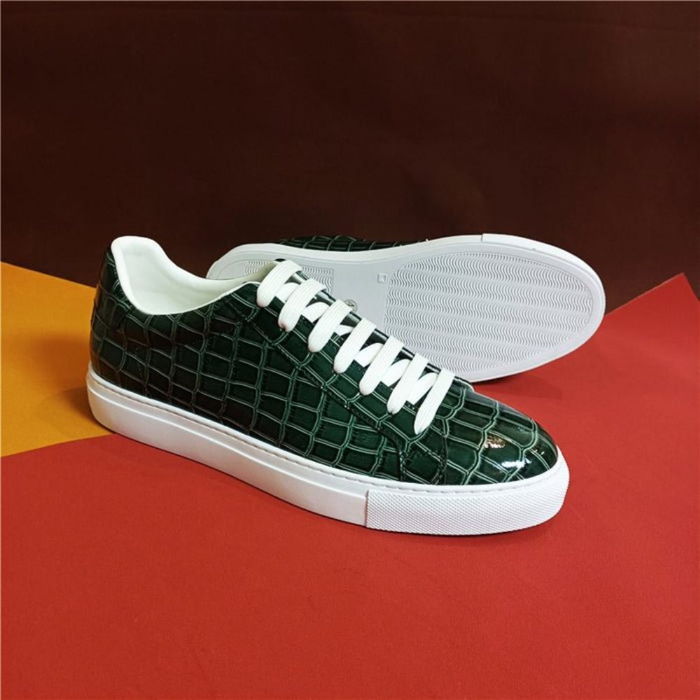 Baskets Pour Hommes À Plateforme Lacets Cuir Lux - Vert