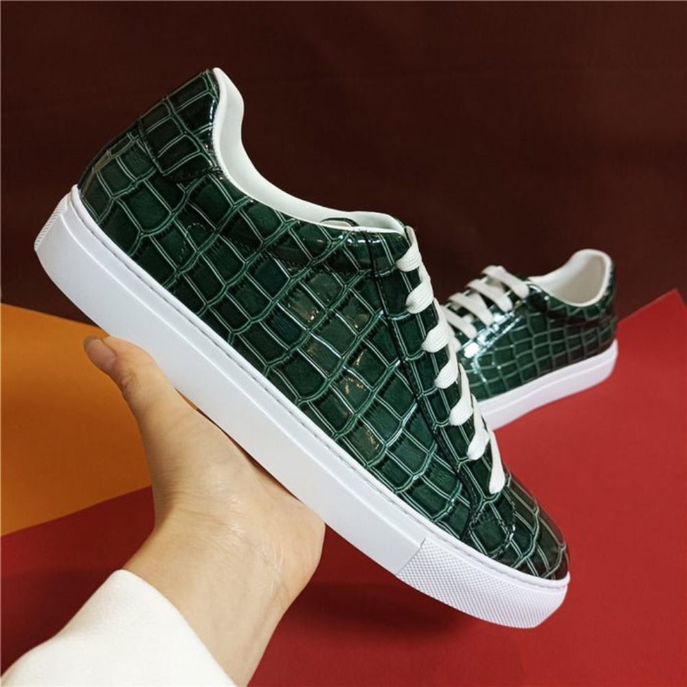 Baskets Pour Hommes À Plateforme Lacets Cuir Lux - Vert