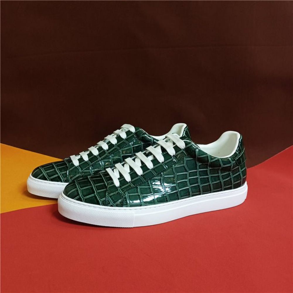 Baskets Pour Hommes À Plateforme Lacets Cuir Lux - Vert