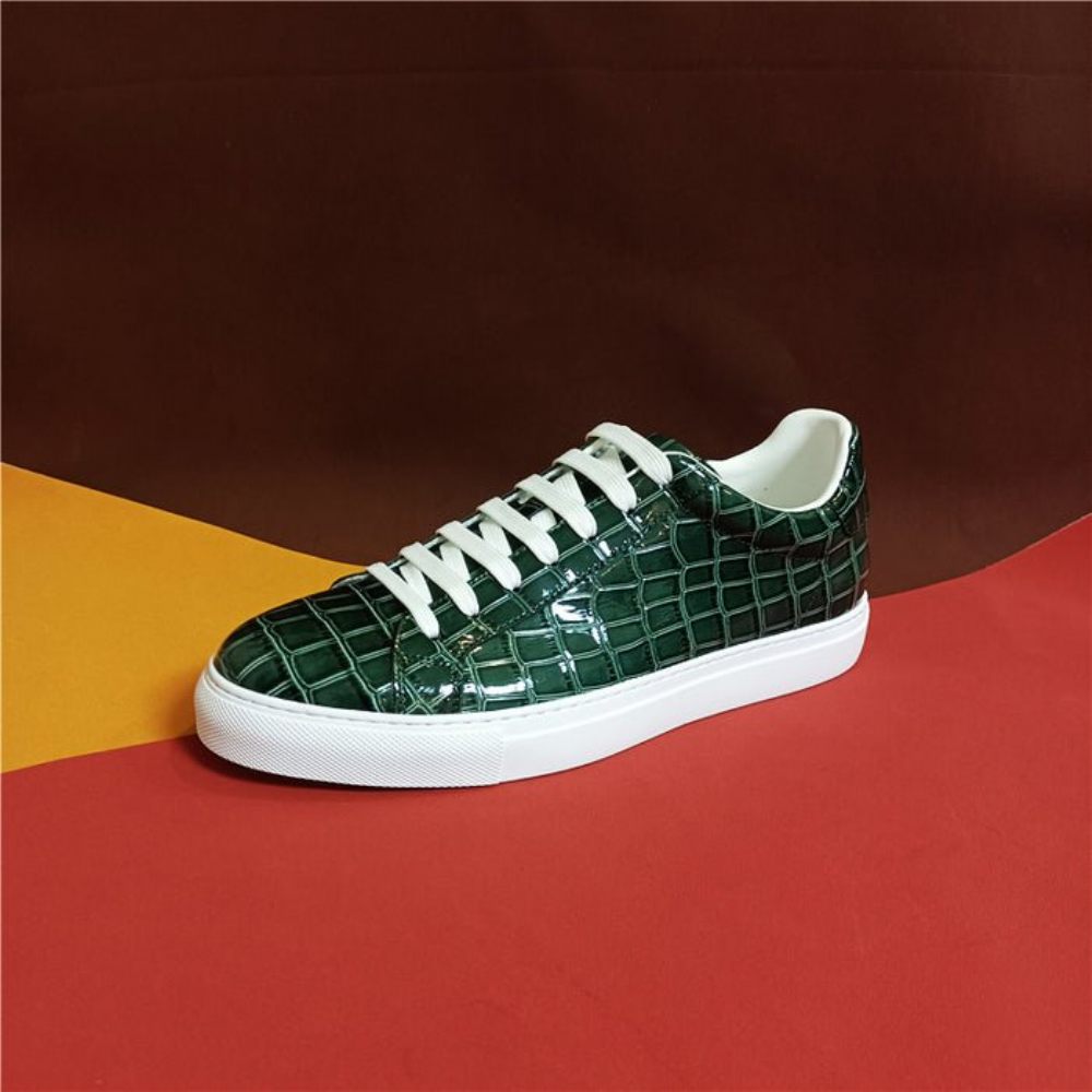 Baskets Pour Hommes À Plateforme Lacets Cuir Lux - Vert