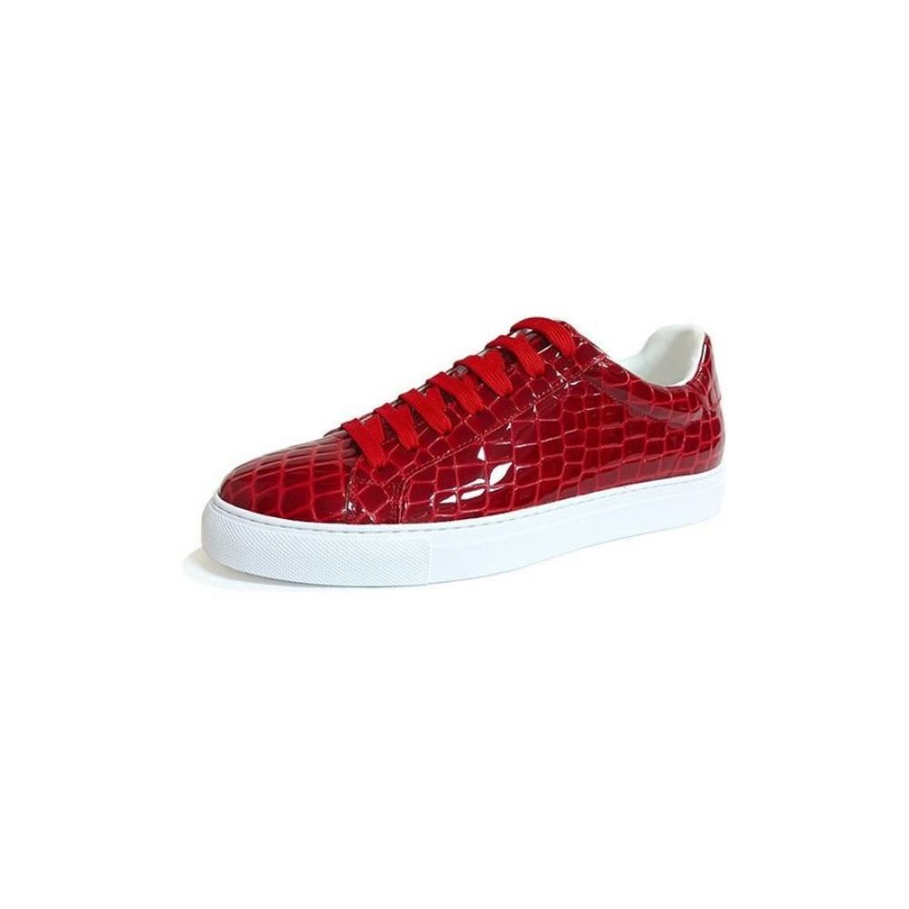 Baskets Pour Hommes À Plateforme Lacets Cuir Lux - Rouge