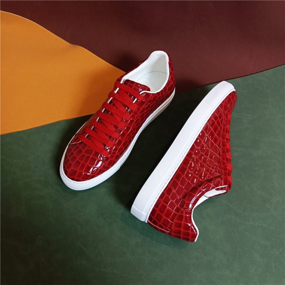 Baskets Pour Hommes À Plateforme Lacets Cuir Lux - Rouge