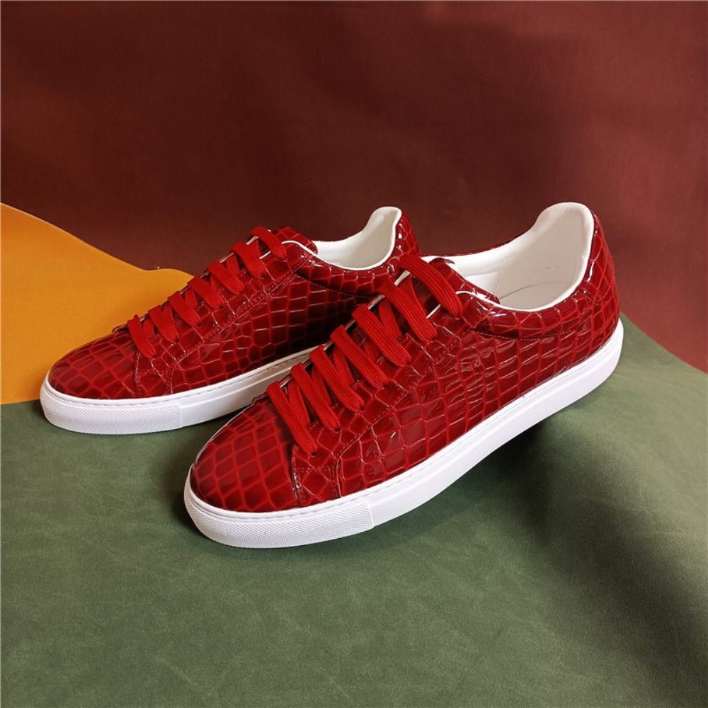 Baskets Pour Hommes À Plateforme Lacets Cuir Lux - Rouge