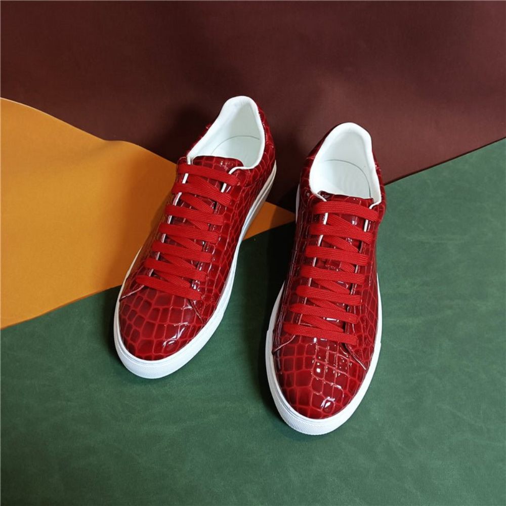 Baskets Pour Hommes À Plateforme Lacets Cuir Lux - Rouge