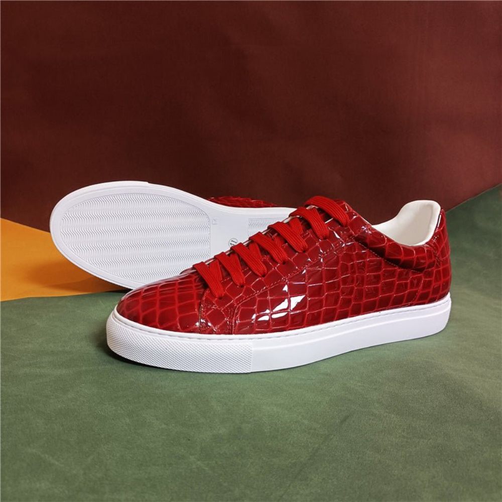 Baskets Pour Hommes À Plateforme Lacets Cuir Lux - Rouge