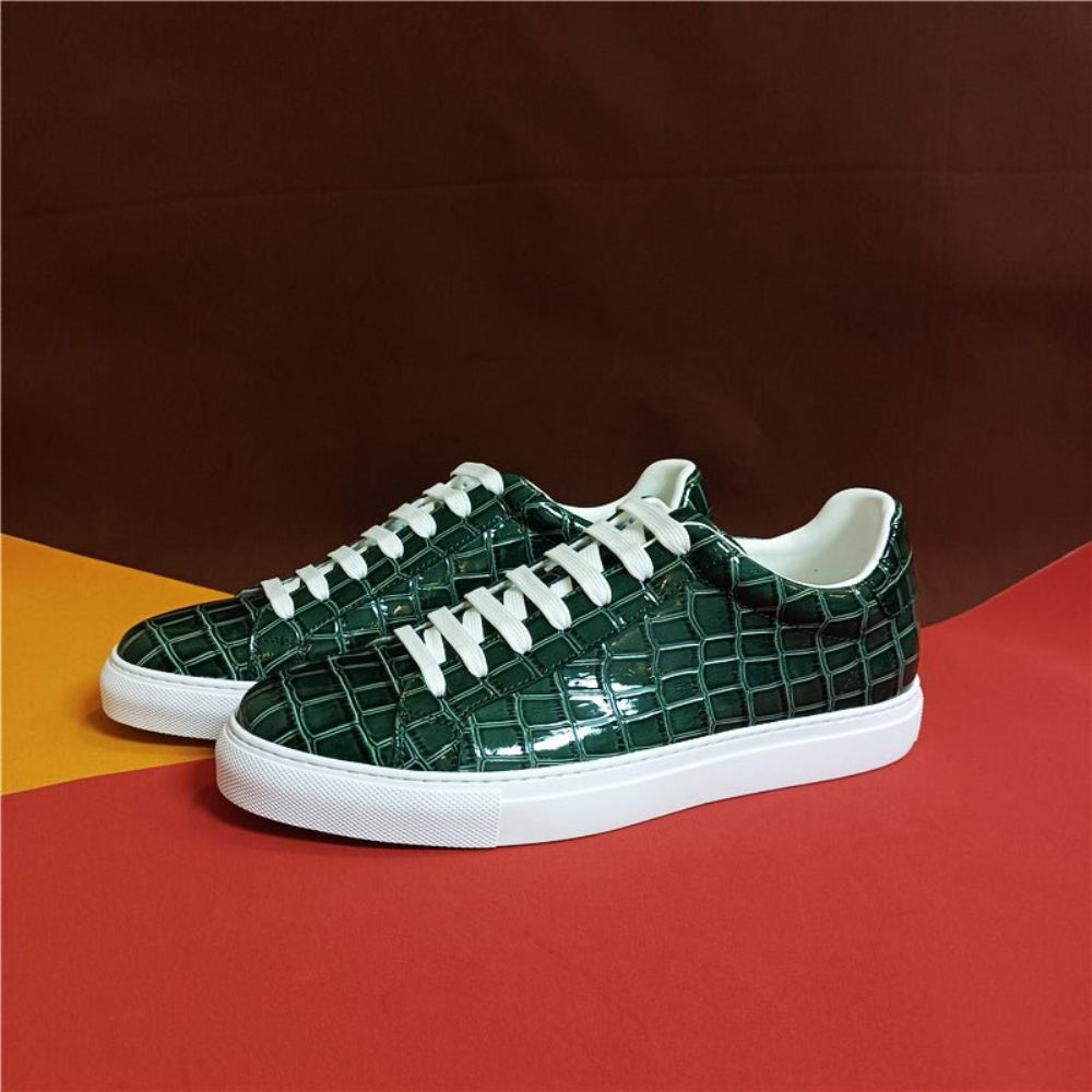 Baskets Luxe Cuir À Lacets Pour Hommes Plateforme - Vert