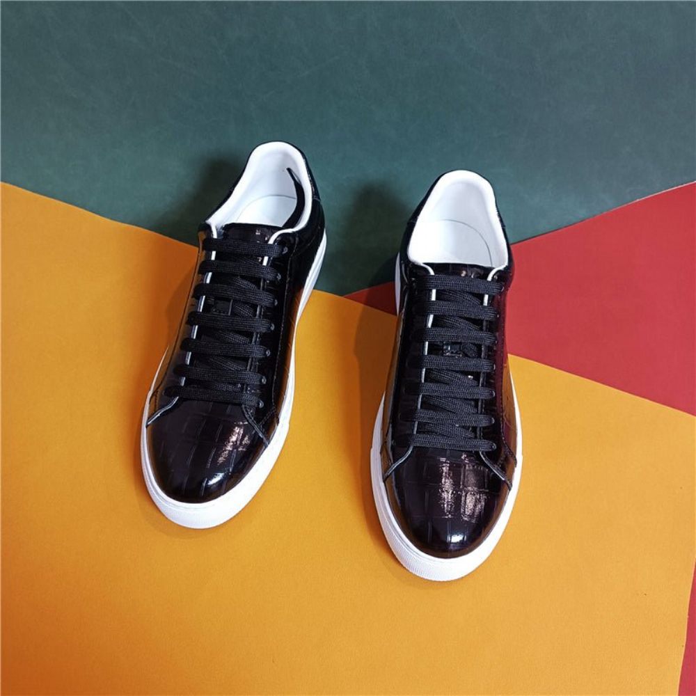 Baskets Luxe Cuir À Lacets Pour Hommes Plateforme - Noir