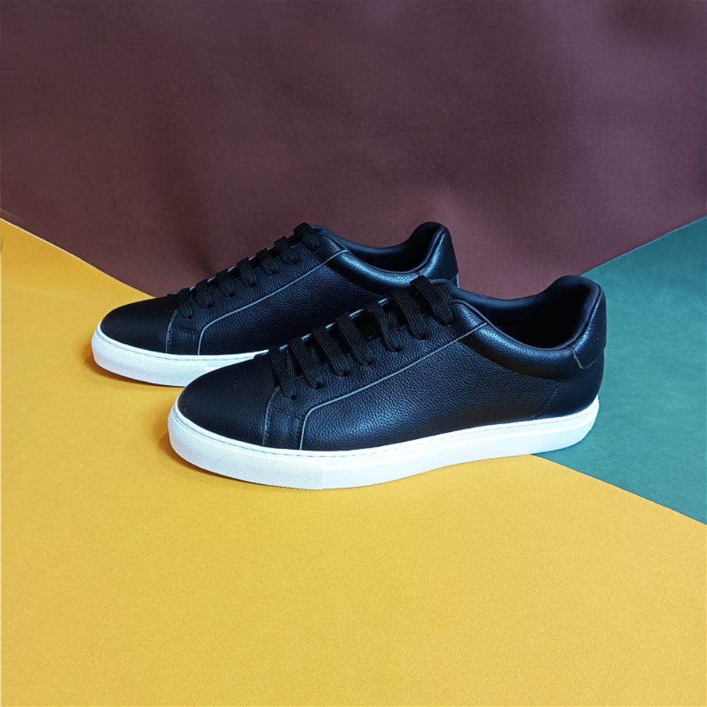 Baskets Luxe Cuir À Lacets Pour Hommes Plateforme - Noir