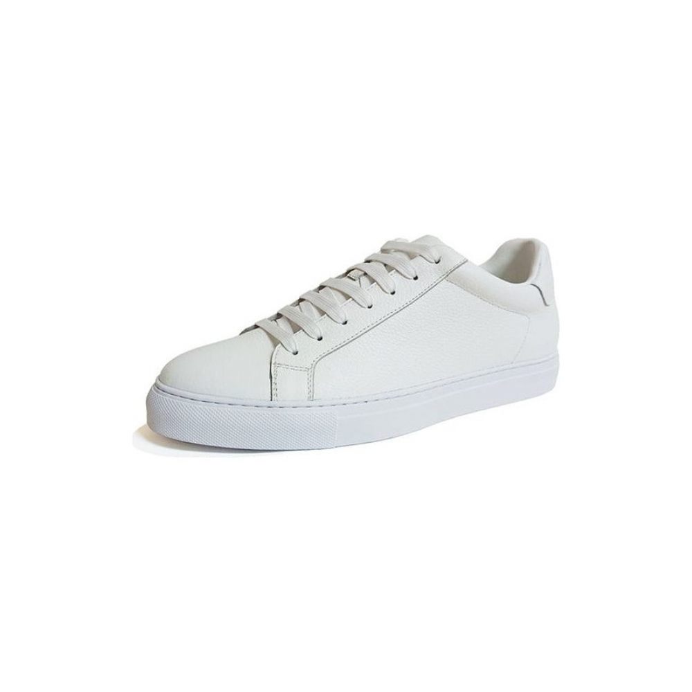 Baskets Luxe Cuir À Lacets Pour Hommes Plateforme - Blanc