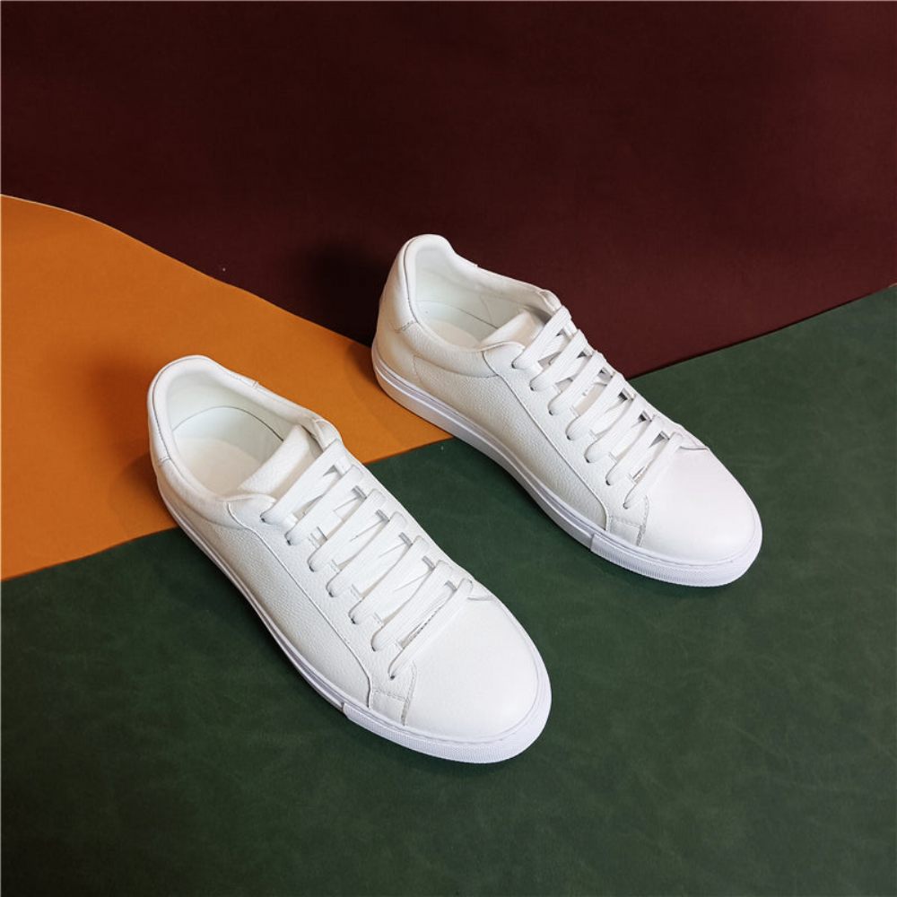 Baskets Luxe Cuir À Lacets Pour Hommes Plateforme - Blanc