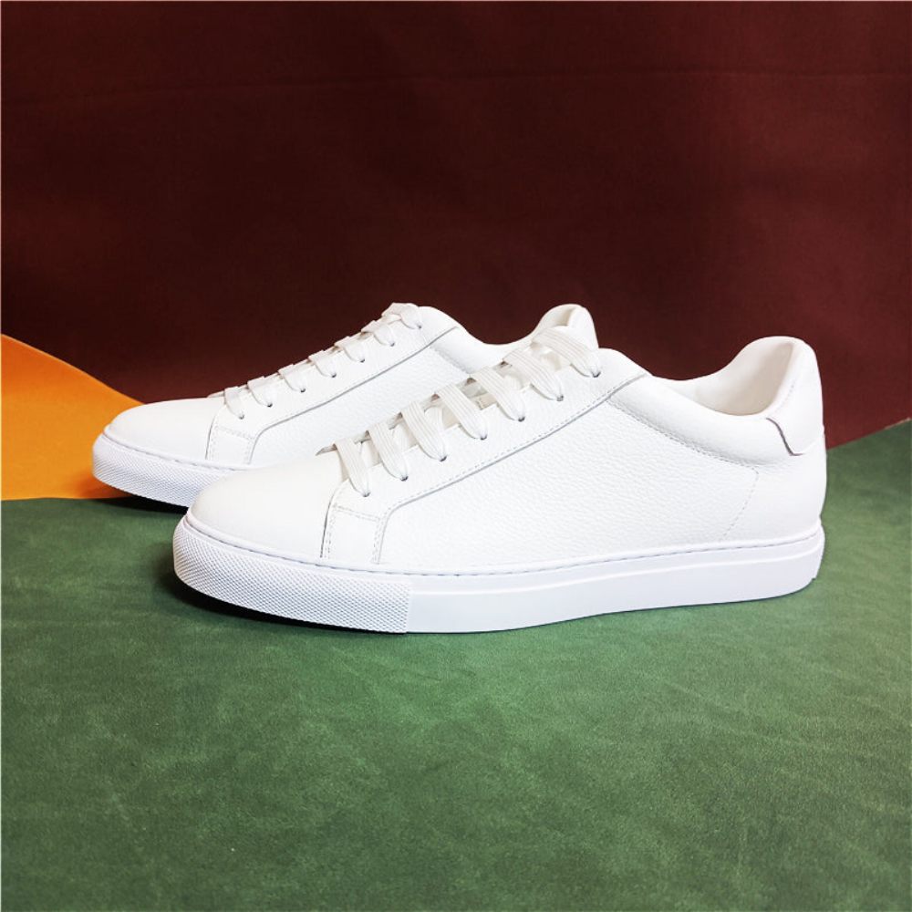 Baskets Luxe Cuir À Lacets Pour Hommes Plateforme - Blanc