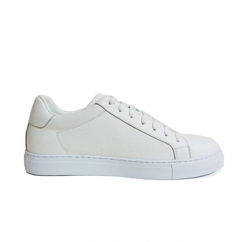 Baskets Luxe Cuir À Lacets Pour Hommes Plateforme - Blanc