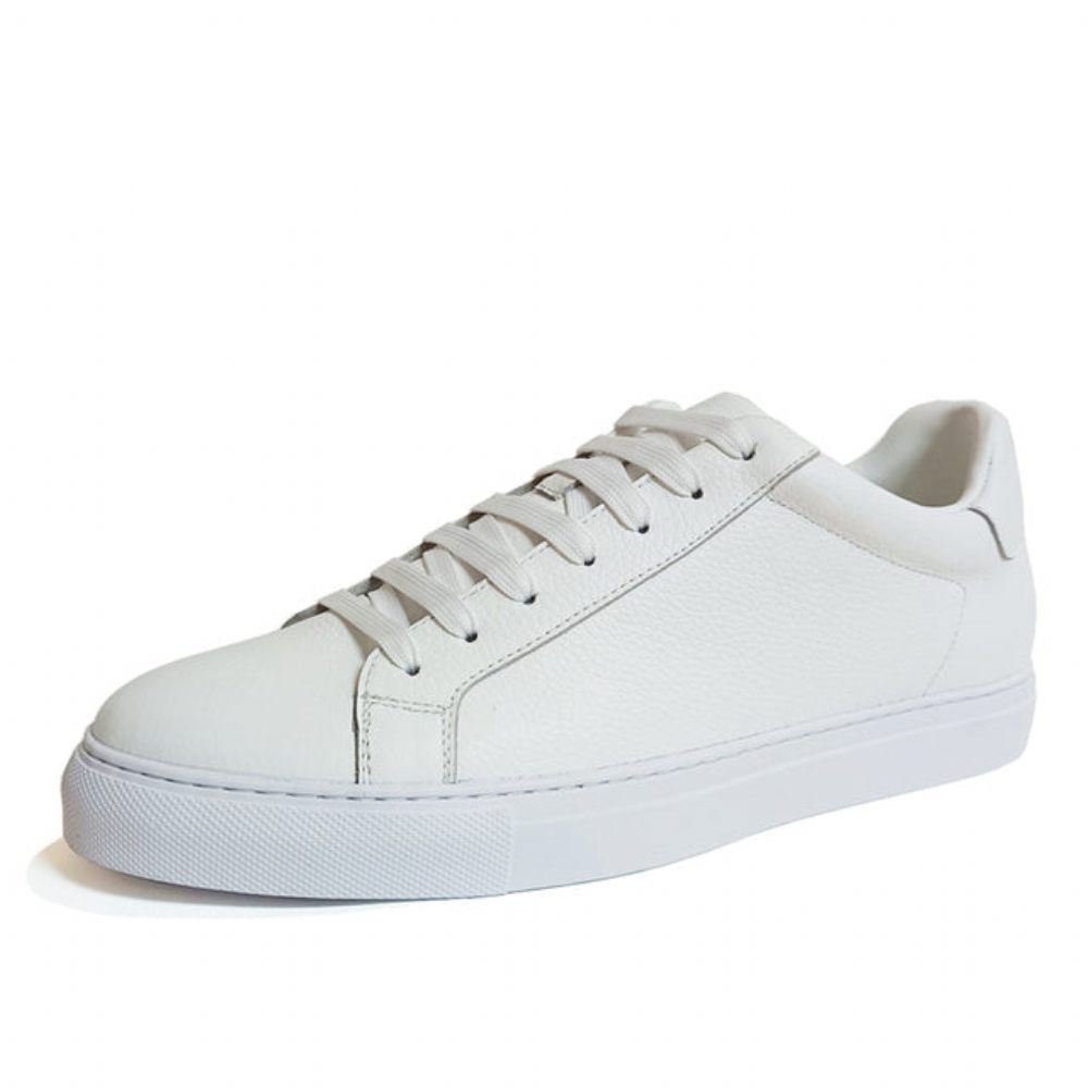 Baskets Luxe Cuir À Lacets Pour Hommes Plateforme - Blanc