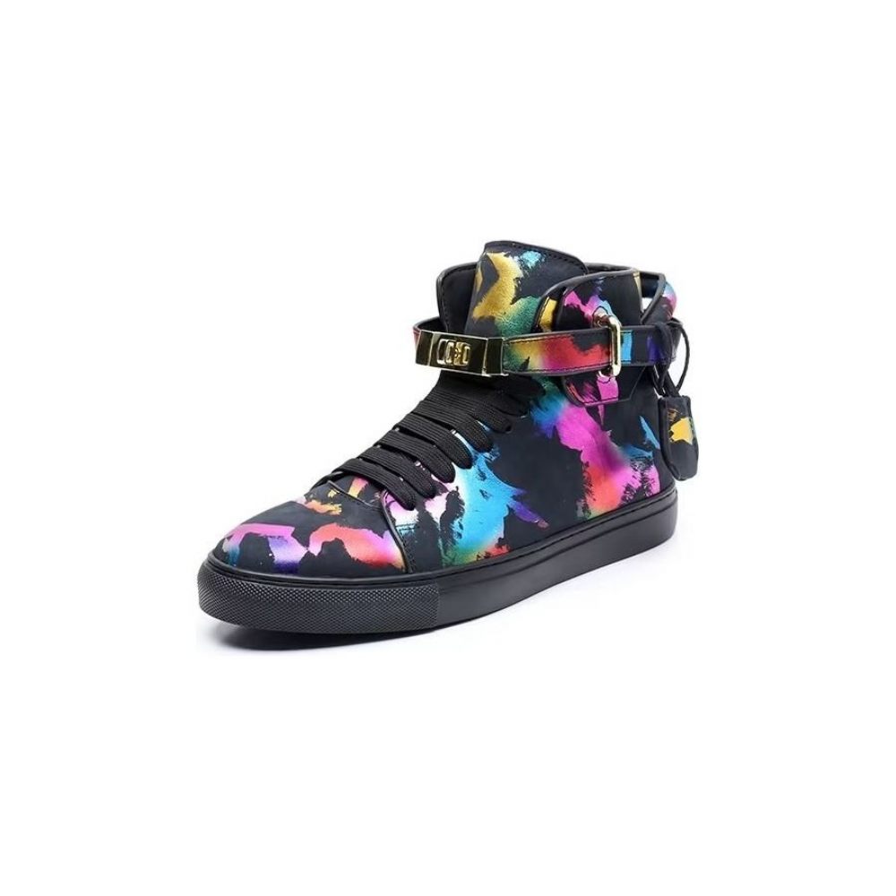 Baskets Montantes Cuir Vache Graffiti Vogue Pour Hommes - Multicolore