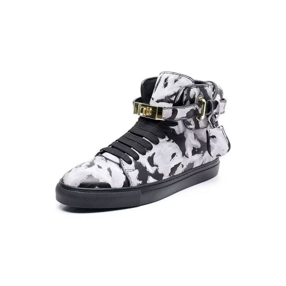 Baskets Montantes Cuir Vache Graffiti Vogue Pour Hommes - Multicolore