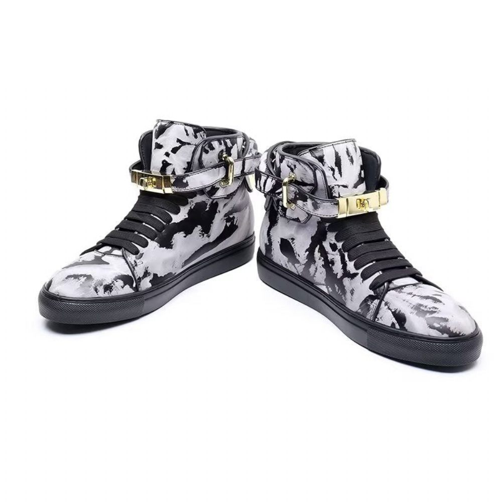 Baskets Montantes Cuir Vache Graffiti Vogue Pour Hommes - Multicolore