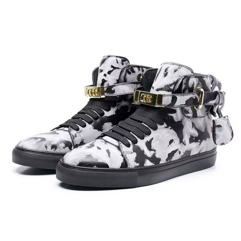 Baskets Montantes Cuir Vache Graffiti Vogue Pour Hommes - Multicolore