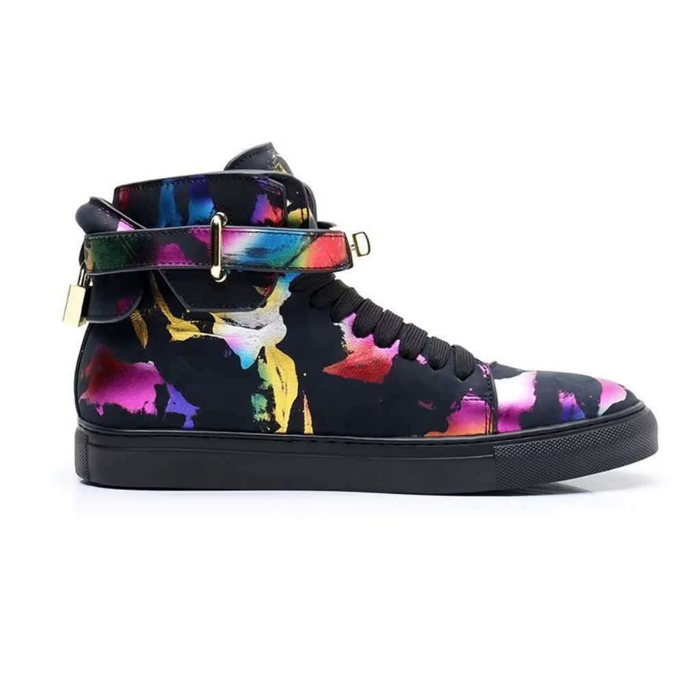 Baskets Montantes Cuir Vache Graffiti Vogue Pour Hommes - Multicolore