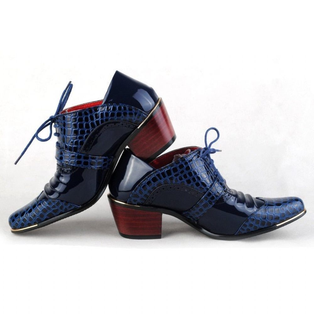 Bottes Homme Bottines Compensées Exotiques Rétro Chic Peau Serpent - Bleu