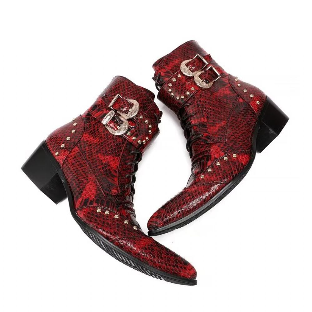 Bottes Homme Habillées Chic À Texture Exotique - Rouge