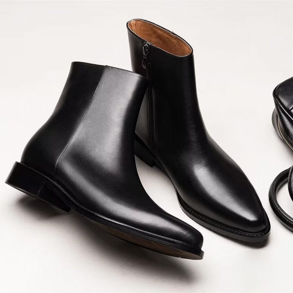 Bottes Pour Hommes Bottines À Bout Pointu Cuir Chic - Noir