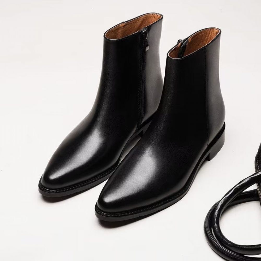 Bottes Pour Hommes Bottines À Bout Pointu Cuir Chic - Noir