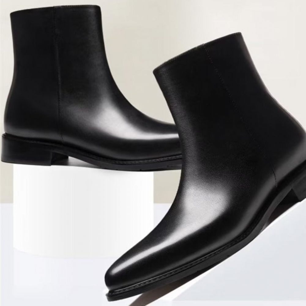 Bottes Pour Hommes Bottines À Bout Pointu Cuir Chic - Noir