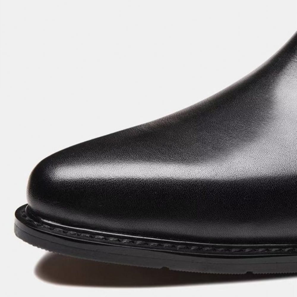 Bottes Pour Hommes Bottines À Bout Pointu Cuir Chic - Noir