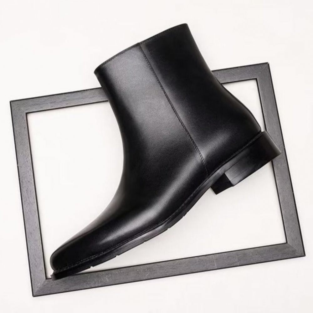 Bottes Pour Hommes Bottines À Bout Pointu Cuir Chic - Noir