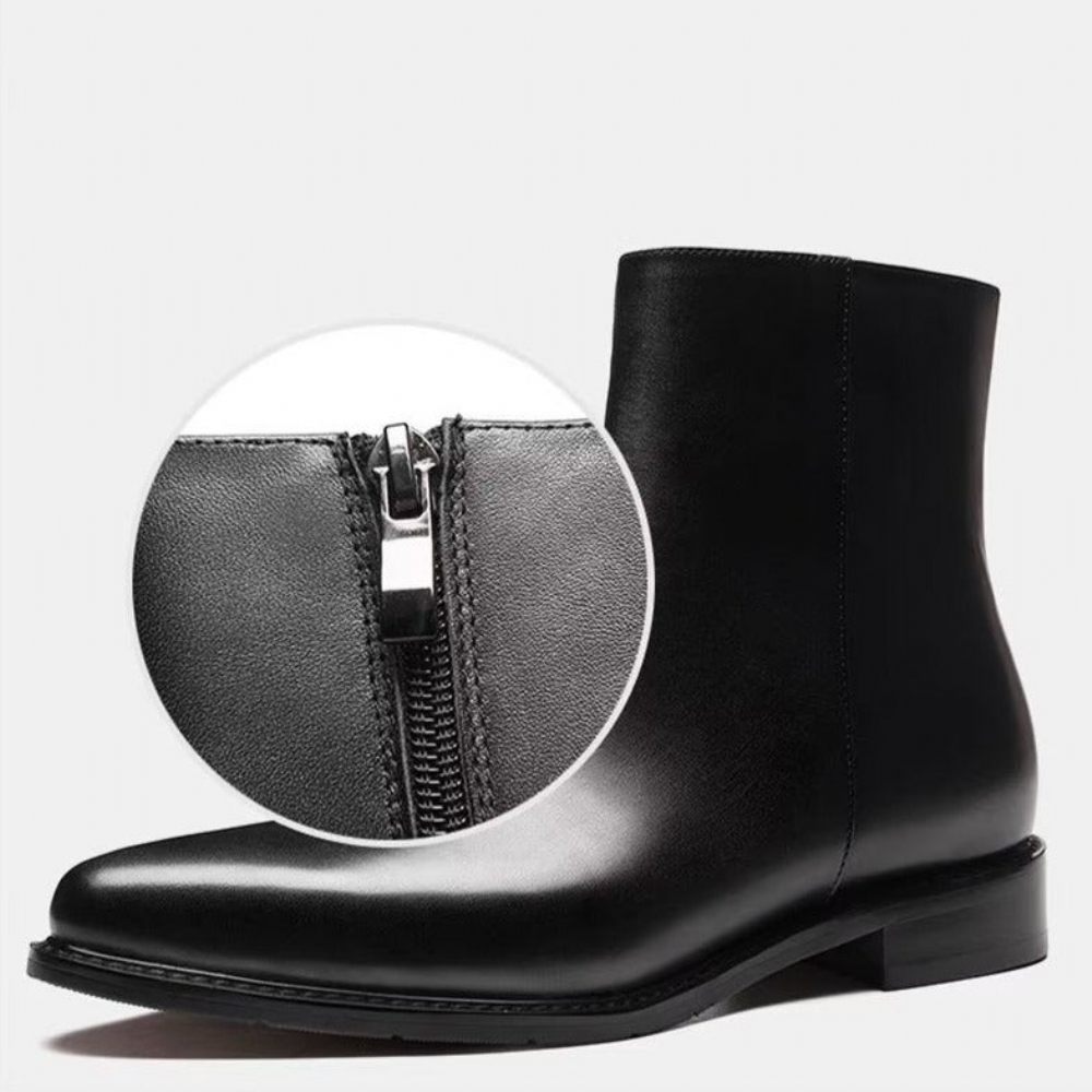 Bottes Pour Hommes Bottines À Bout Pointu Cuir Chic - Noir