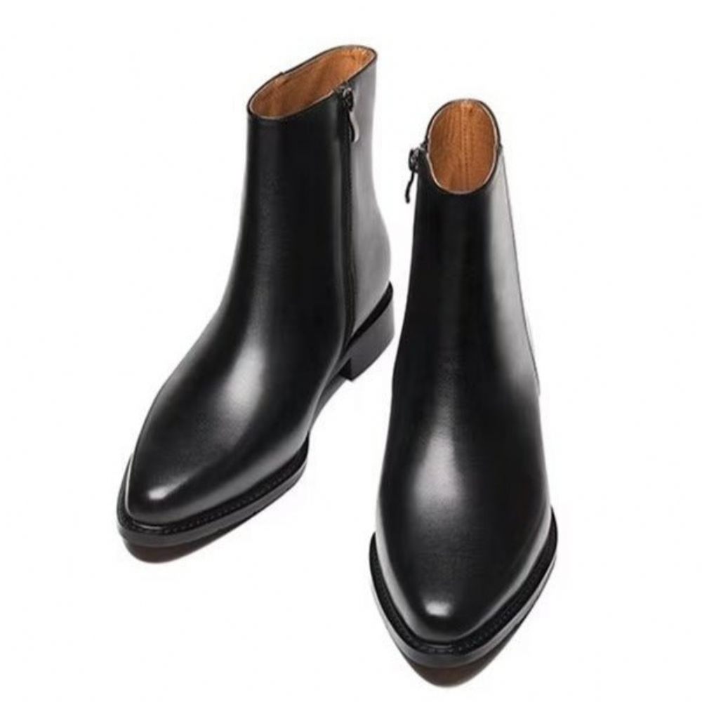 Bottes Pour Hommes Bottines À Bout Pointu Cuir Chic - Noir