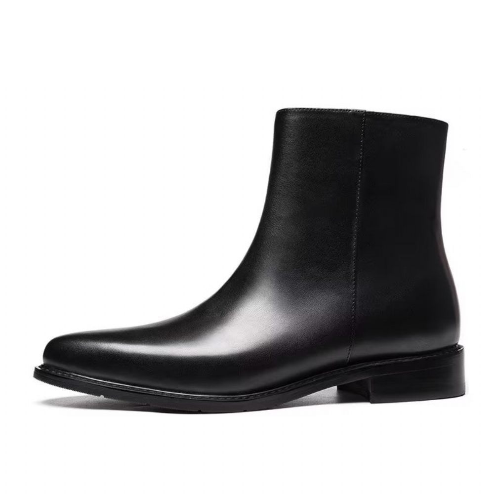 Bottes Pour Hommes Bottines À Bout Pointu Cuir Chic - Noir