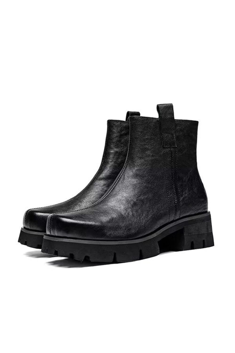 Bottes Pour Hommes Bottines À Bout Rond Cuir