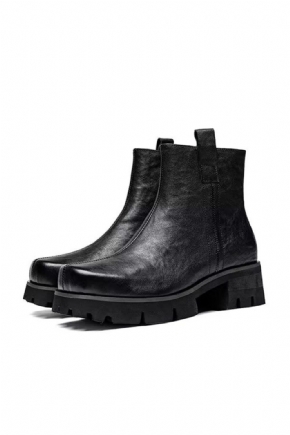 Bottes Pour Hommes Bottines À Bout Rond Cuir