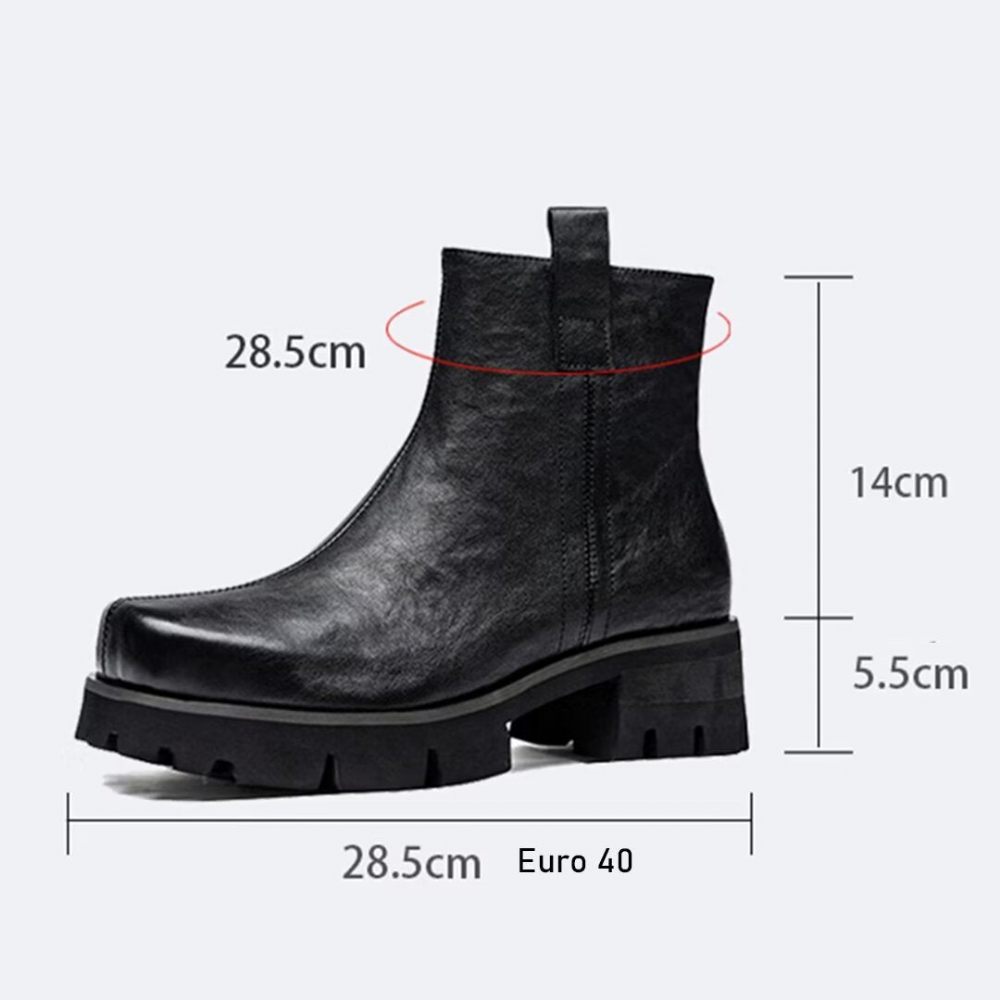 Bottes Pour Hommes Bottines À Bout Rond Cuir - Noir