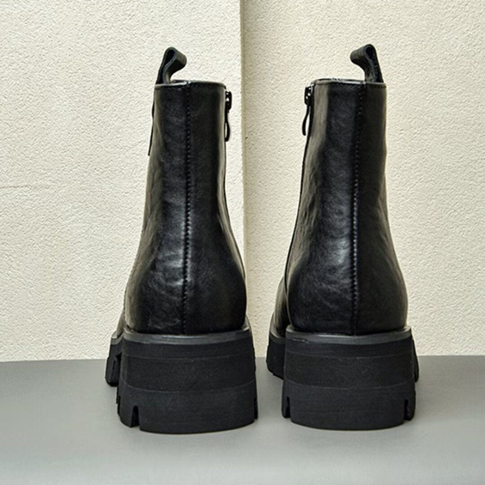 Bottes Pour Hommes Bottines À Bout Rond Cuir - Noir