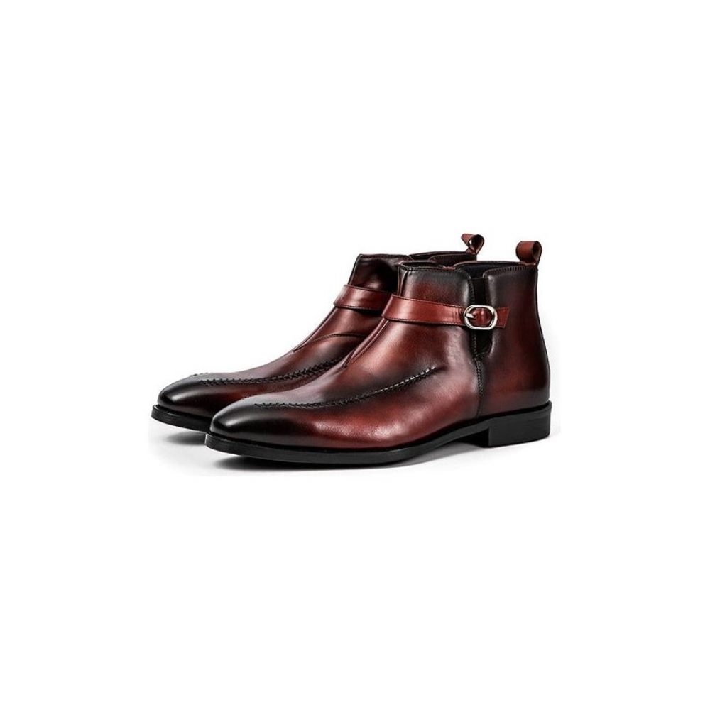 Bottes Pour Hommes Bottines À Bout Rond Cuir Exotique - Rouge